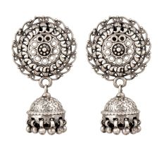 Oxidized 92.5 Sterling Silver Earrings Afghani Boho Tribal Large Chandbali Traditional Jhumkis