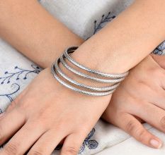 Simple 92.5 Sterling Silver Bangle Bracelet for Women/Girls (Set Of 4)