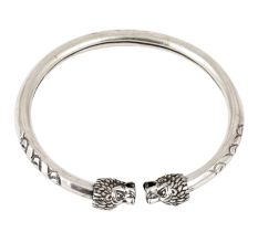 92.5 Sterling Silver Edge Lion Faced Adjustable Plain Silver Bangle Or Kada