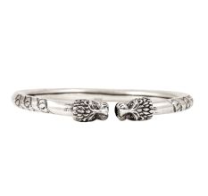 92.5 Sterling Silver Edge Lion Faced Adjustable Plain Silver Bangle Or Kada