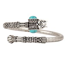 92.5 Sterling Silver BangleTrishul Damroo Turquoise Stone Designer Kada