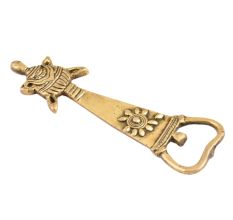 Tortoise Brass Bottle Opener With Tribal Floral Design