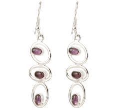 92.5 Sterling Silver Dangle Earrings Three Amethyst Stone Earrings