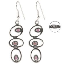 92.5 Sterling Silver Dangle Earrings Three Amethyst Stone Earrings