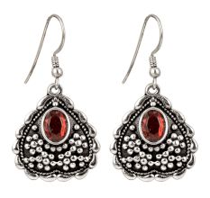92.5 Sterling Silver Earrings Heart  Red Stone Dangle Earrings