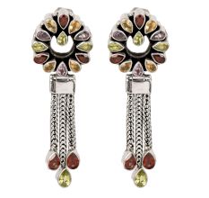 Sterling Silver Tassel Drop Earrings With Colored Stones