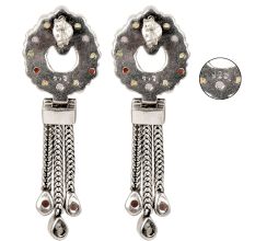 Sterling Silver Tassel Drop Earrings With Colored Stones