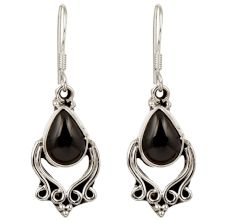 92.5 Sterling Silver Earrings Simple Black Stone Dangle Earrings