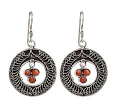 92.5  Sterling Silver Earrings Jasper Engraved Circle Earrings