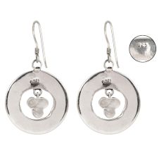 92.5  Sterling Silver Earrings Jasper Engraved Circle Earrings