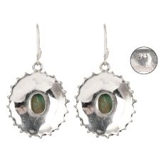 92.5 Sterling Silver Drop Earring With Green Malachite Engraved Earrings