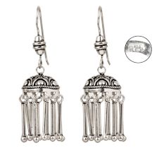 92.5 Sterling Sliver Earrings Dome Shaped Jhumkies With Silver Tassels