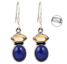 92.5 Sterling Silver Earrings Blue Lapis Lazuli Drop Earring for Women and Girls