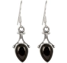92.5 Sterling Silver Earrings Onyx Teardrop Drop Ethnic Earrings