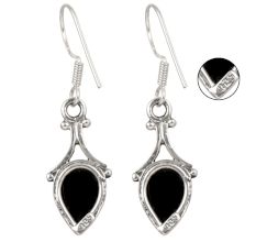 92.5 Sterling Silver Earrings Onyx Teardrop Drop Ethnic Earrings