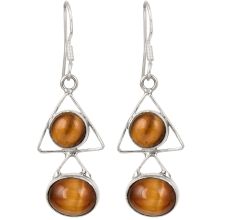 92.5 Sterling Silver Earrings Tiger Eye Dangle And Drop Earrings