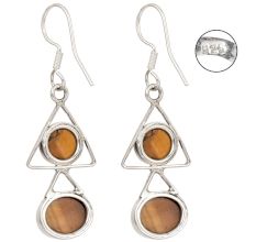 92.5 Sterling Silver Earrings Tiger Eye Dangle And Drop Earrings