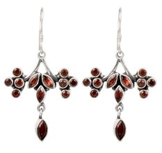 92.5 Sterling Silver Earrings Designer Red Garnet Hanging Earrings