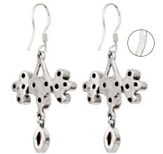 92.5 Sterling Silver Earrings Designer Red Garnet Hanging Earrings