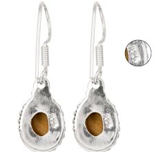 92.5 Sterling Silver Earrings With Oval Tiger Eye  Drop Earrrings