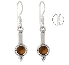 92.5 Pure Sterling Silver Earrings Ball Design Tiger Eye Stone Dangler Hook Earring