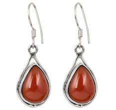 92.5 Sterling Silver Earrings Red Jasper Raindrop Studded Earrings