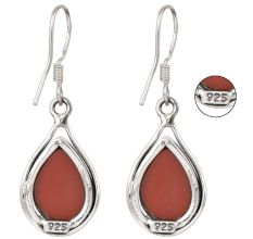92.5 Sterling Silver Earrings Red Jasper Raindrop Studded Earrings