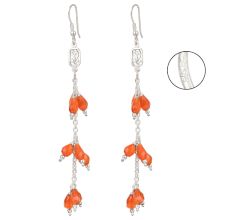 92.5 Sterling Silver Earrings Tiny Faceted Carnelian Beads Long Hangings