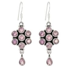 92.5 Sterling Silver Earrings Floral Amethst Hanging Earrings