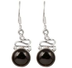 92.5 Sterling Silver Earrings Round Black Onyx Ethnic Earrings