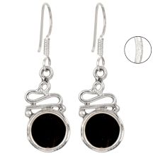 92.5 Sterling Silver Earrings Round Black Onyx Ethnic Earrings