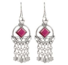 Sterling-Silver-Earrings-Cubic-Magenta-Quartz Silver Tassel Earrings