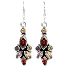 92.5 Sterling Silver Earrings  Multi Colored Gemstones Drop Earrings