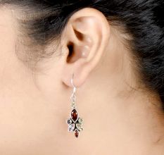 92.5 Sterling Silver Earrings  Multi Colored Gemstones Drop Earrings