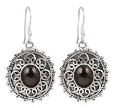92.5 Sterling Silver Earrings Round Onyx Decorative Dangle Earrings