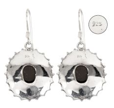 92.5 Sterling Silver Earrings Round Onyx Decorative Dangle Earrings