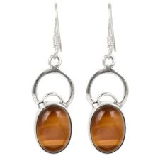 Sterling Silver Earrings Casual Wear Tiger Eye Drop Earrings