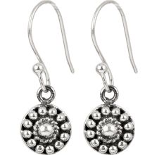 92.5 Sterling Silver Earrings with Engraved Circle Pendent Drop Earrings