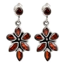 Sterling Silver Earrings Garnet Handcrafted Floral Dangle Earrings