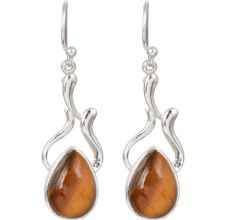 92.5 Sterling Silver Earrings Tear Drop Tiger Eye Fancy Earrings