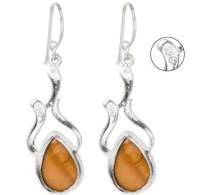 92.5 Sterling Silver Earrings Tear Drop Tiger Eye Fancy Earrings