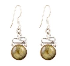 92.5 Sterling Silver Earrings  Round Green Jade Drop Earrings