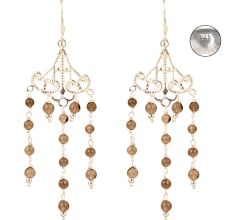 92.5 Sterling Silver Earring Tiny Round Smoky Brown Quartz Beads Chandeliers