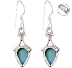 92.5 Sterling Silver Earrings Turquoise Teardrop Silver Drop Earrings