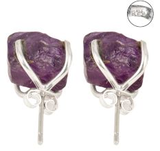 92.5 Sterling Silver Earrings Raw Amethyst Stud Earrings