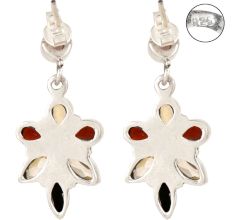 92.5 Sterling Silver Earrings Multi Natural Semi-Precious Gem Floral Drop Earrings