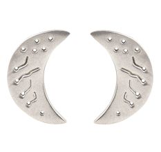 92.5 Sterling Silver Earrings Engraved Crescent Moon Stud Earrings