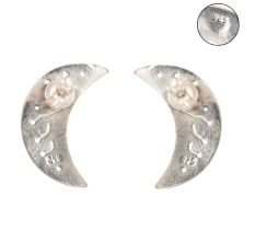 92.5 Sterling Silver Earrings Engraved Crescent Moon Stud Earrings