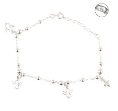 92.5 Sterling Silver Bracelet with Tiny Bird And Cross Charms For Women And Girls