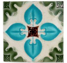 Old Ceramic Tile Sky Blue Floral Petals Design